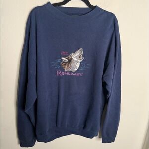 Vintage Headwaters Unisex Large‎ Navy Wolf Embroidered Sweatshirt Casual Retro